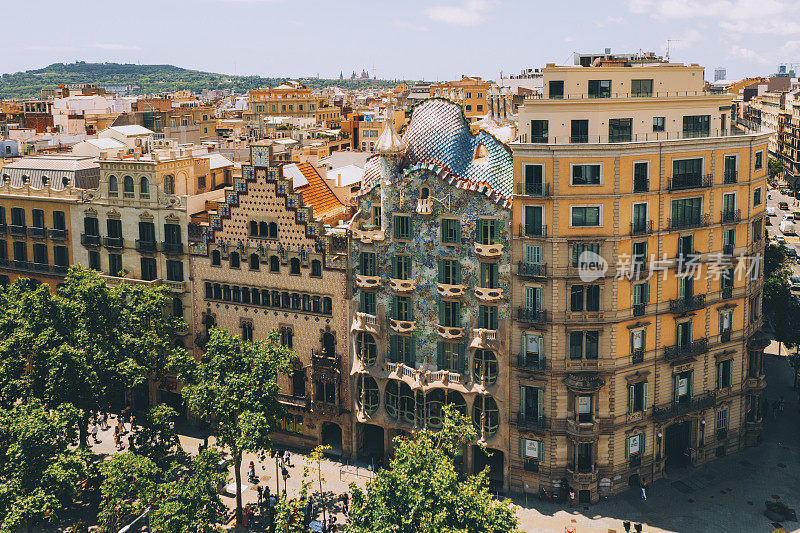 Passeig de Gràcia在西班牙巴塞罗那的鸟瞰图